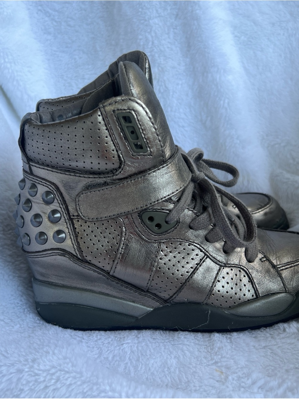ASH Kids Metallic Pewter Studded High-Top Wedge Sneakers EU 34 (US Girls 2.5–3)